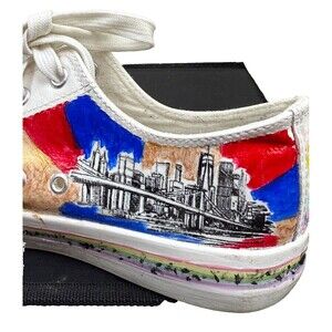 Rainbow White Canvas Custom Sneakers Women 11 Men 9.5 NYC Marvel Statement Shoes
